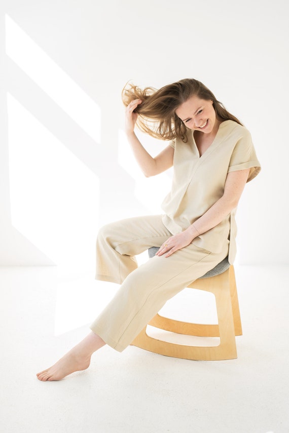 Linen loose fitting blouse / Linen v neck tunic / Maternity | Etsy