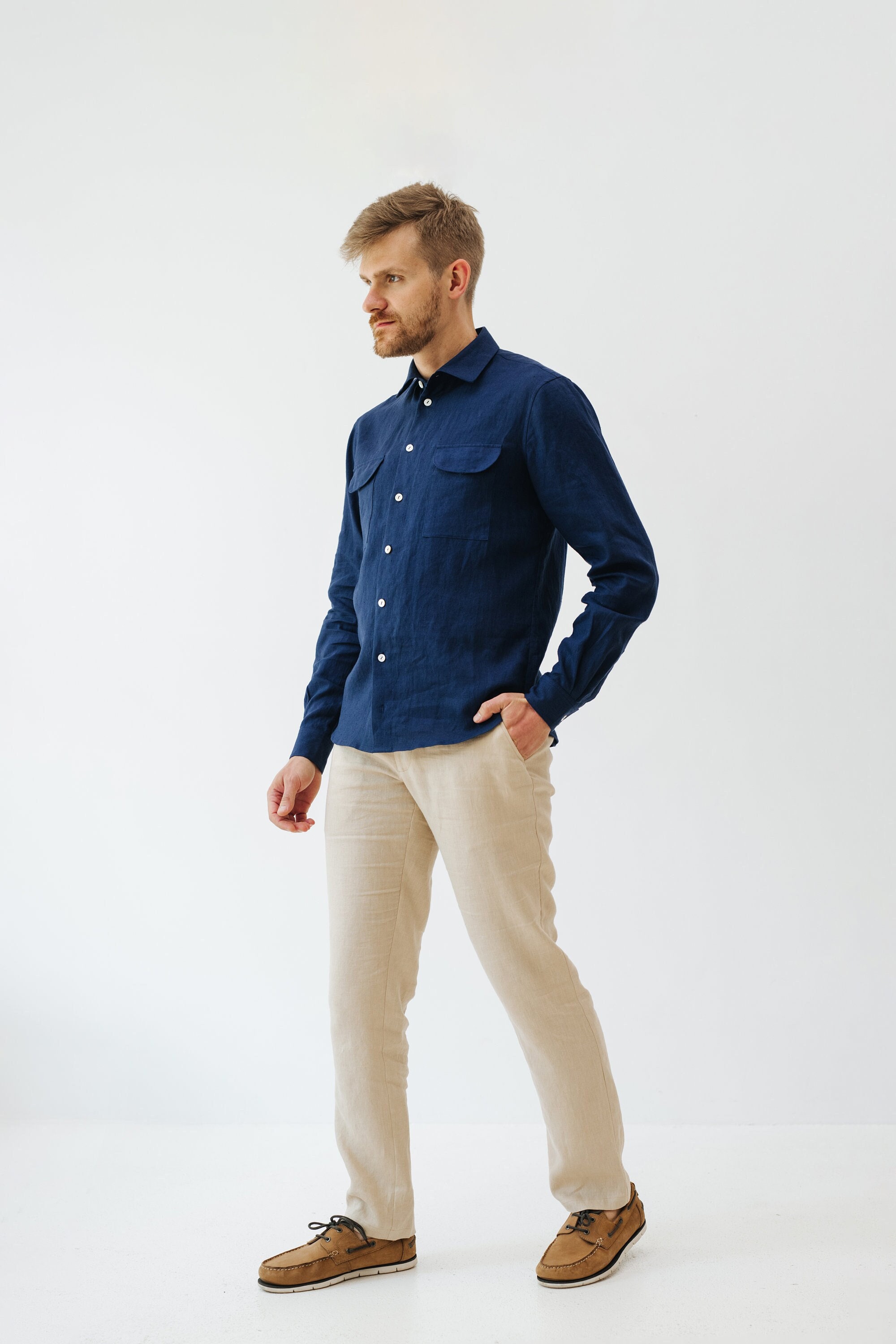 【BOK PLACE】Raw roll-up wide fit linen summer denim pants Yubnlvae Casual High Waisted Linen Pants, Wide Leg Button Up