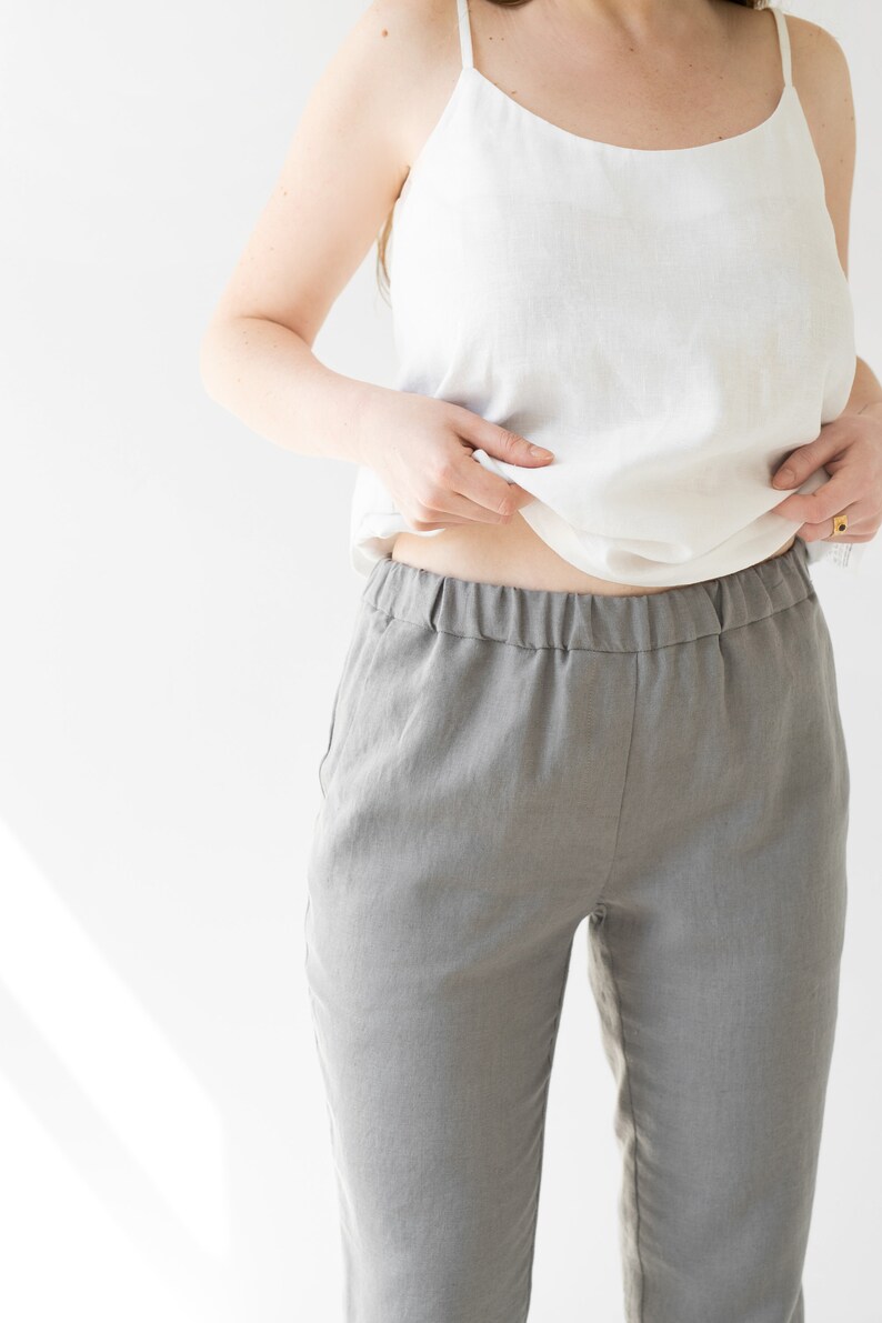 Pull on Linen Pants for Women / Elastic Waist Tapered Linen Etsy