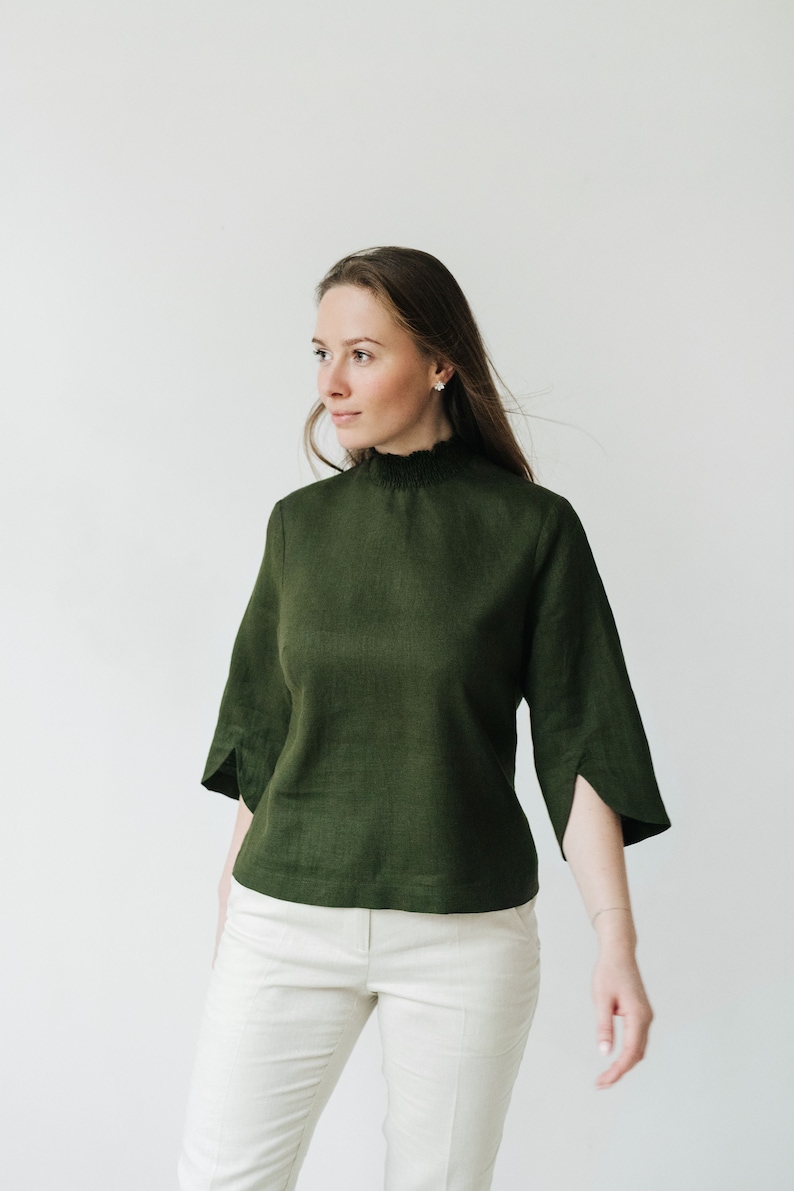 olive mock neck top