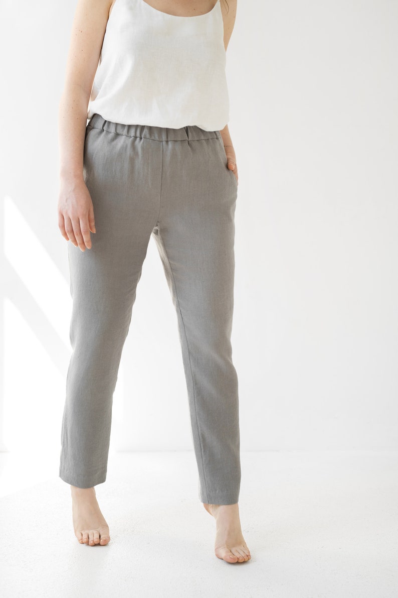 Pull on Linen Pants for Women / Elastic Waist Tapered Linen Etsy