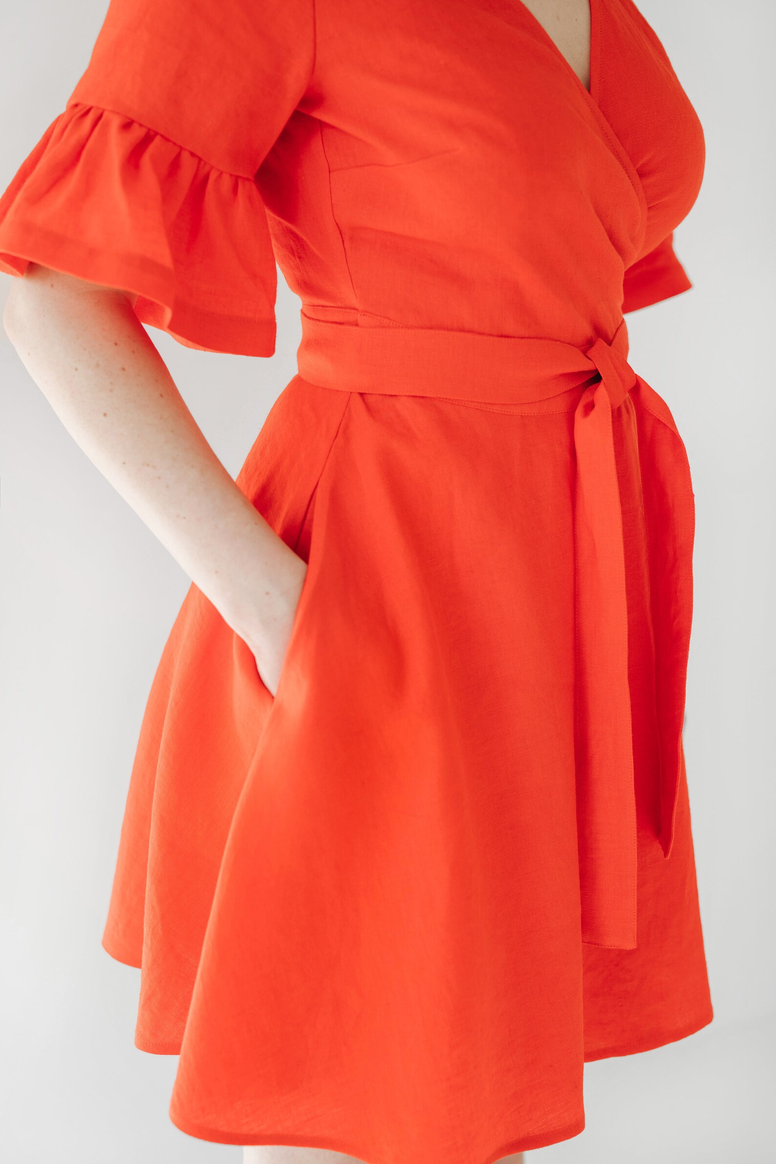 Linen Wrap Dress With Pockets Soft Linen Summer Dress Linen Etsy