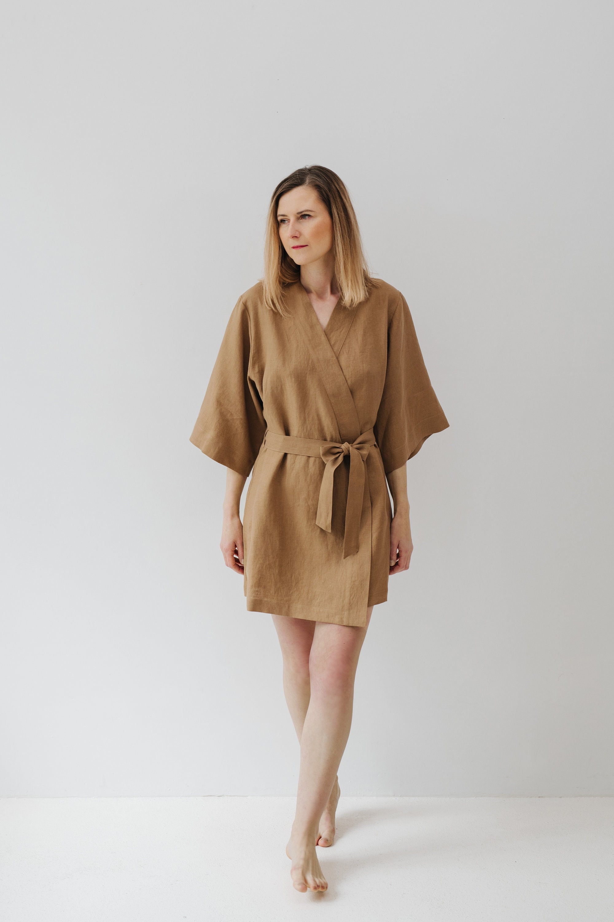 womens linen dressing gown 100% Linen Bath Robe With Pockets - Perfect For Spa Days - Women's Bathrobe - Cobalt Blue