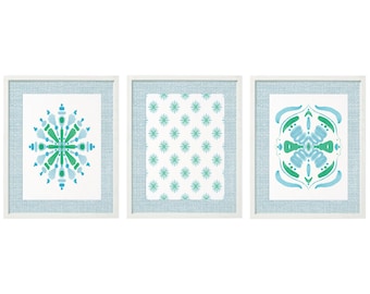 Chinoiserie Art Prints: Blue & Green Abstract Wall Decor (Digital Download)
