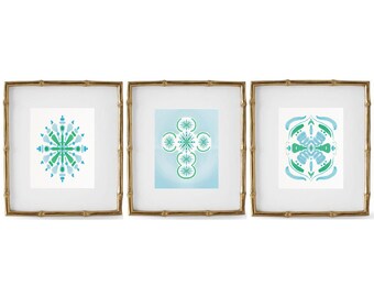 Chinoiserie Art Prints: Blue Green Abstract Watercolor Set (Digital Download)
