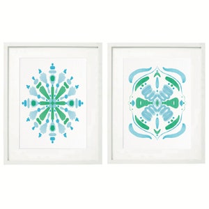 Chinoiserie Art Prints: Blue Green Watercolor Set (Digital Download)