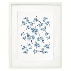 Arte imprimible con flores de estilo chinoiserie azul ~ Arte mural en acuarela ~ Pósteres de flores azules preppy de la gran generación ~ Descarga instantánea imprimible