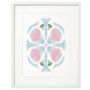 Arte abstracto imprimible en chinoiserie rosa, azul y verde ~ Arte mural ~ Pósteres abstractos en azul, verde y rosa ~ Descarga instantánea imprimible