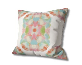Island Square Pillowcase Pink Orange Blue Preppy Watercolor | Home Decor