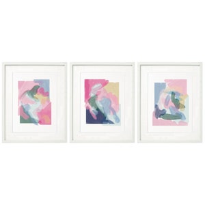 Pink preppy watercolor brush stroke abstract art piece Set of 3 Pink Blue Green Printable Art Wall Posters ~ Printable Instant Downloadable