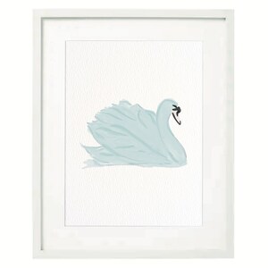 Light Blue Swan Watercolor Print: Grandmillennial Wall Art (Digital Download)