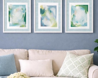 Conjunto de acuarela abstracta azul verdosa: impresiones de pinceladas preppy (descarga digital)