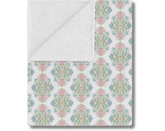Blanket Abstract Chinoiserie Green Pink Blue | Home Decor | Watercolor Design Blanket