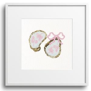 Oysters with Pink Bow Art Print: Coastal Wall Decor (Digital Download)
