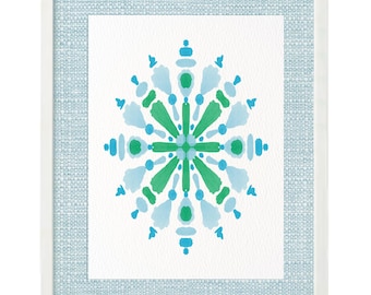 Chinoiserie Watercolor Art Print: Blue & Green Abstract (Digital Download)