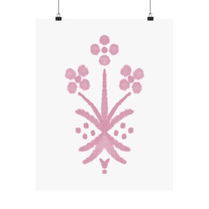 Rosa Block Stempel Poster Kunstdruck | Matte Vertikale Poster | Rosa Block Stempel Floral Poster