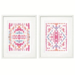 Dos obras de arte abstractas de estilo milenial para imprimir en acuarela ~ Decoración de pared de estilo preppy ~ Pósteres de arte abstracto en rosa y azul ~ Descarga instantánea imprimible