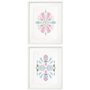 Conjunto de dos pósteres de arte chinoiserie en azul, rosa y verde para imprimir. Arte mural. Pósteres abstractos en azul, rosa y verde. Descarga instantánea.