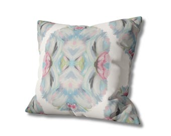 Square Pillowcase Blue Pink Preppy Watercolor | Home Decor | Blue Pink Abstract Design Pillowcase