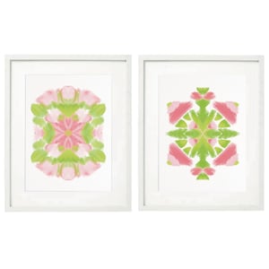 Two Abstract Chinoiserie Pink Green Acrylic Printable Art ~ Wall Art ~  Pastel Floral Art Posters ~ Printable Instant Download