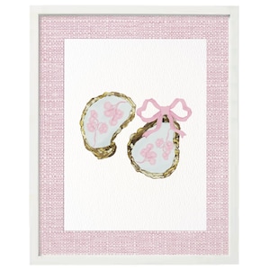 Oyster Shell Chinoiserie Art Print: Pink Bow Watercolor (Digital Download)
