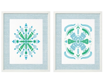 Chinoiserie Art Prints: Blue Green Watercolor Set (Digital Download)