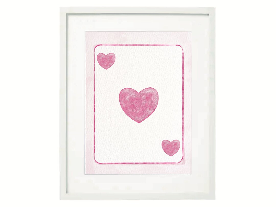 Pink Hearts Playing Card Printable Art Home Wall Art Pink Etsy
