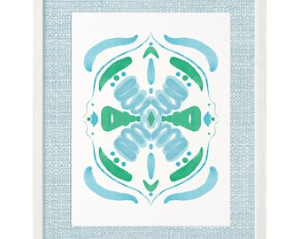 Chinoiserie Art Print: Blue & Green Abstract Floral (Digital Download)