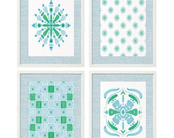 Chinoiserie Art Prints: Blue & Green Abstract Set (Digital Download)