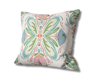 Floral Abstract Square Pillowcase: Blue, Pink, Green Faux Suede