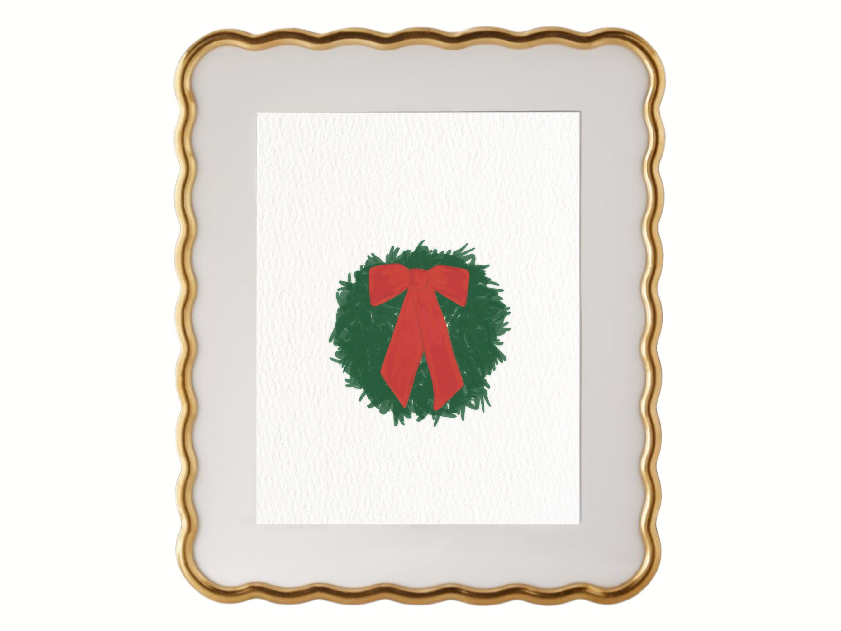 Christmas Wreath With Red Bow Printable Art Christmas Wall - Etsy