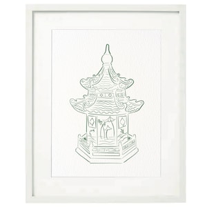 Grüne Pagode Linie Kunstdruck: Asiatisches Wanddekor (Digitaler Download)