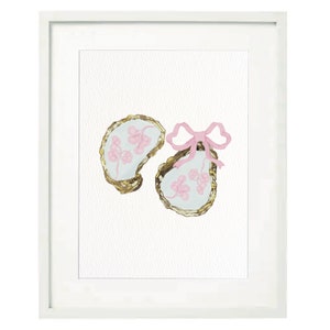 Oyster Shell Chinoiserie Art Print: Pink Bow Watercolor (Digital Download)