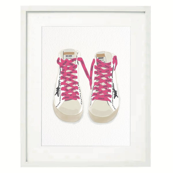 Pink And White High Tops Printable Art ~ Preppy Wall Art ~ Pink and white high tops Art Posters ~ Printable Instant Downloadable