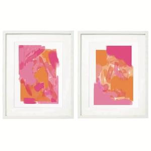 Pink and Orange Abstract Watercolor Art Prints: Set of 2 (Digital Download)