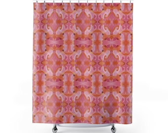 Abstract Pink and Orange Polyester Shower Curtain