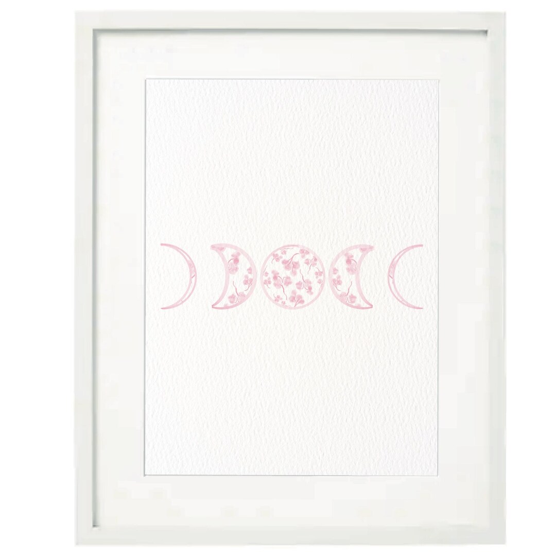Moon Phases Pink Preppy Floral Watercolor Art Pink Moon Phase Printable ...