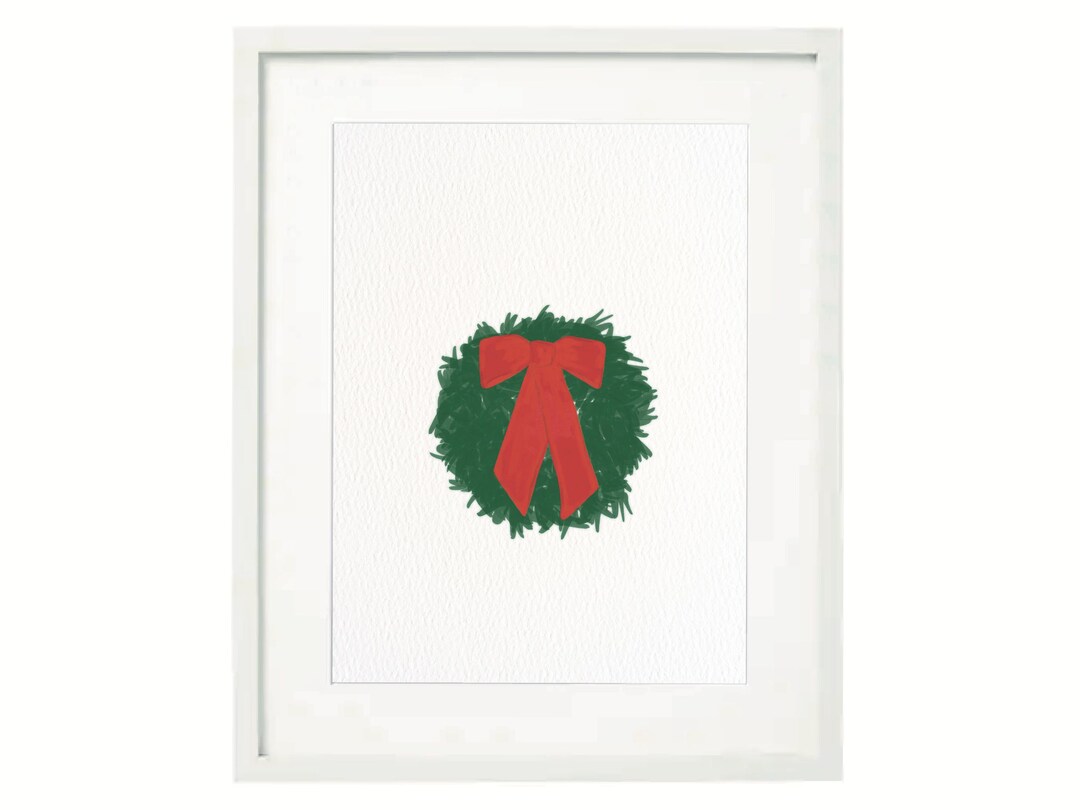 Christmas Wreath Art Print Red Bow Holiday Decor Digital Download Etsy
