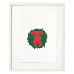 Christmas Wreath Art Print Red Bow Holiday Decor Digital Download Etsy