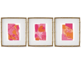 Rosa und Orange abstrakte Aquarell Kunstdrucke, 3er Set (Digitaler Download)