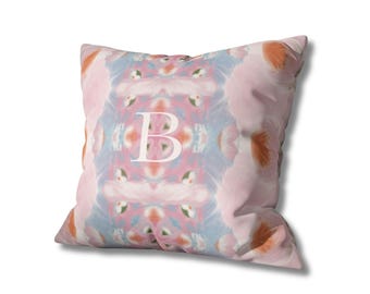 Watercolor Blue Orange And Pink Square Pillowcase | Home Decor | Blue Orange And Pink Abstract Elegant Watercolor Design Pillowcase