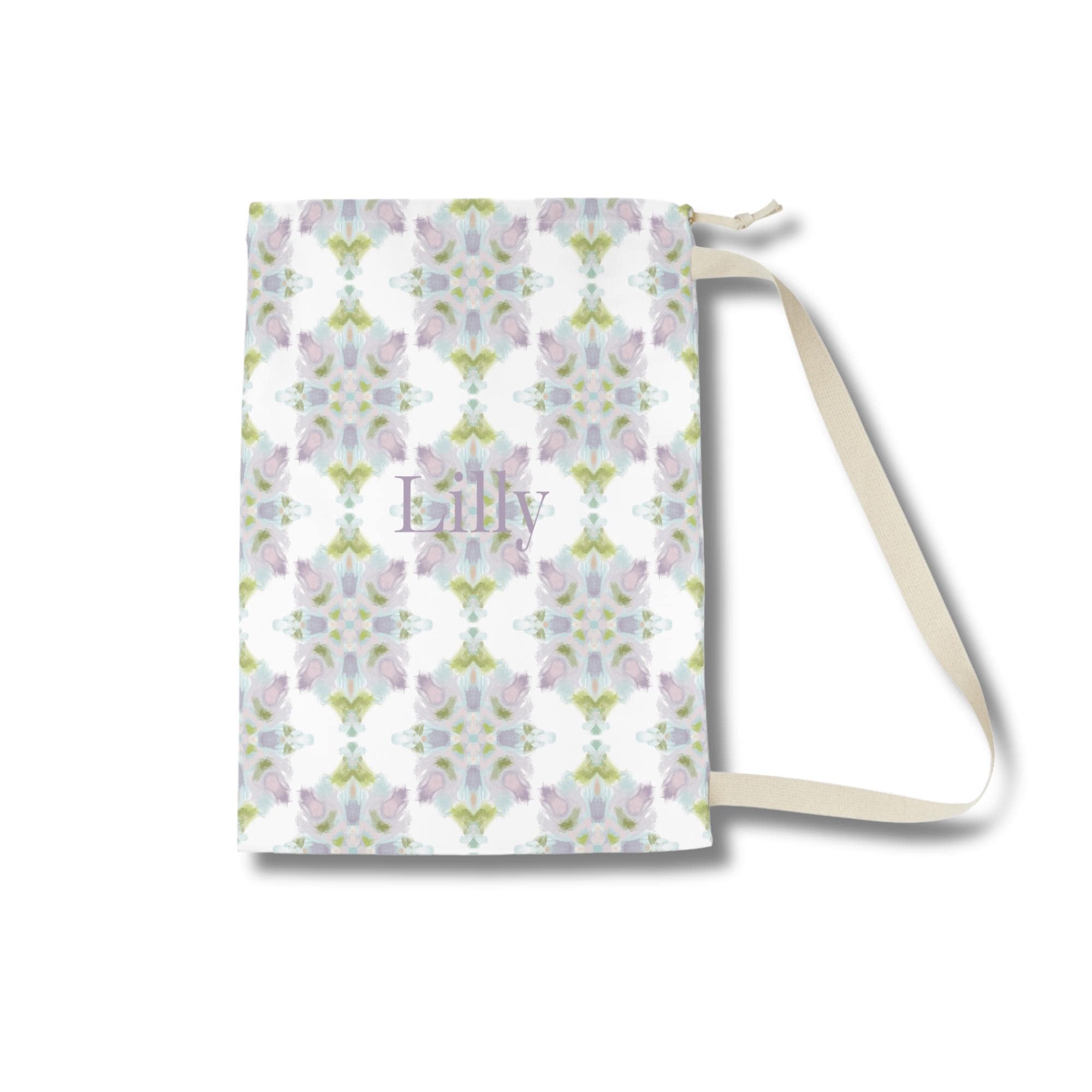 Trellis Laundry Bag Personalized Lilac Green Abstract