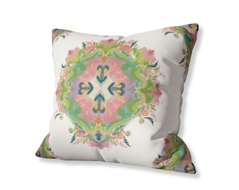 Floral Oil Pastel Square Pillowcase: Pink, Green & Blue Home Decor