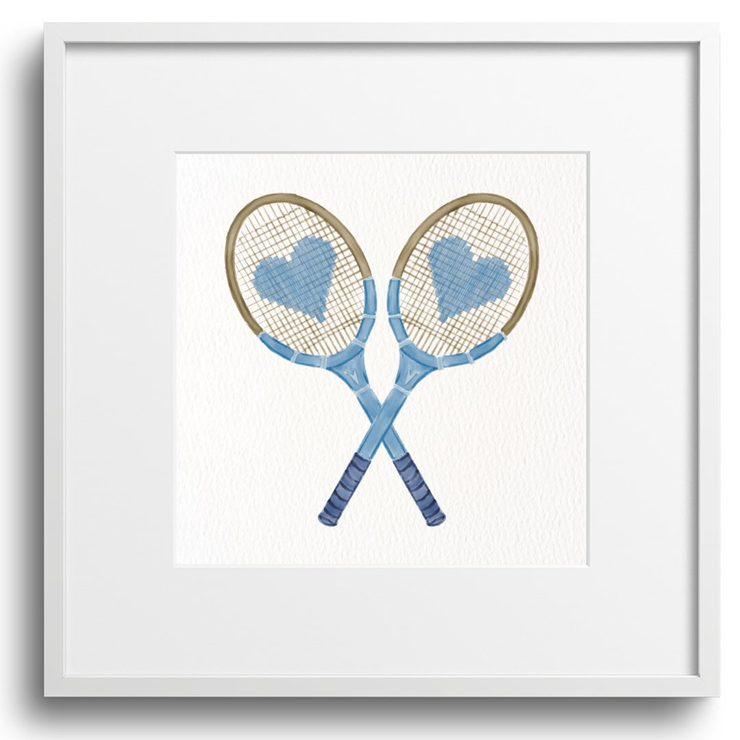 Tennis Rackets With Blue Hearts Printable Art ~ Square Wall Art ~ Blue ...