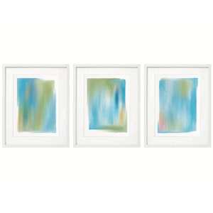 Blue Green preppy watercolor brush wash abstract art piece Set of 3 Blue Green Printable Art Wall Posters ~ Printable Instant Downloadable