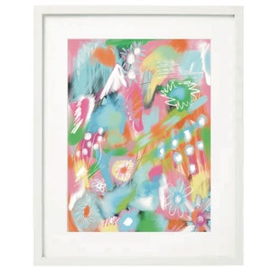 Arte abstracto imprimible de jardín de flores ~ Arte mural ~ Pósteres abstractos en azul, verde y rosa ~ Descarga instantánea imprimible