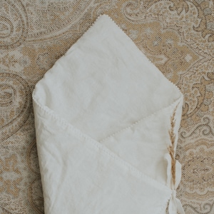 Linen swaddle wrap/ baby swaddle/ baby sleeping bag/ baby swaddle blanket/ linen newborn warp/ wrap with pom pom trim/hygge