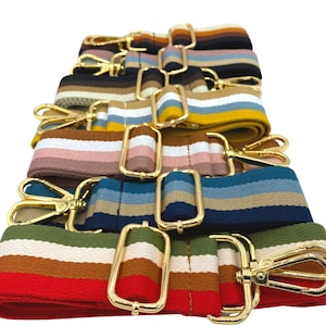 1 1/2 Inch Wide Striped Handbag Strap - Guitar Strap - Purse Strap - Gold Hardware - adjusts to 50" length STYLE 6