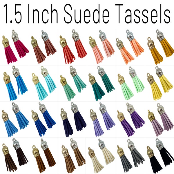 1.5 Inch Faux Suede Tassels with Gold or Silver Cap, faux leather handbag tassels