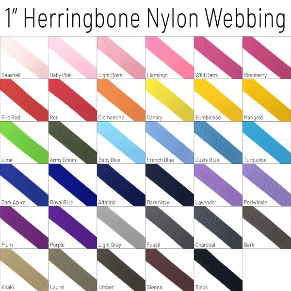 1 Inch Herringbone Nylon Webbing By The Yard, Lightweight Webbing, Bag Strap